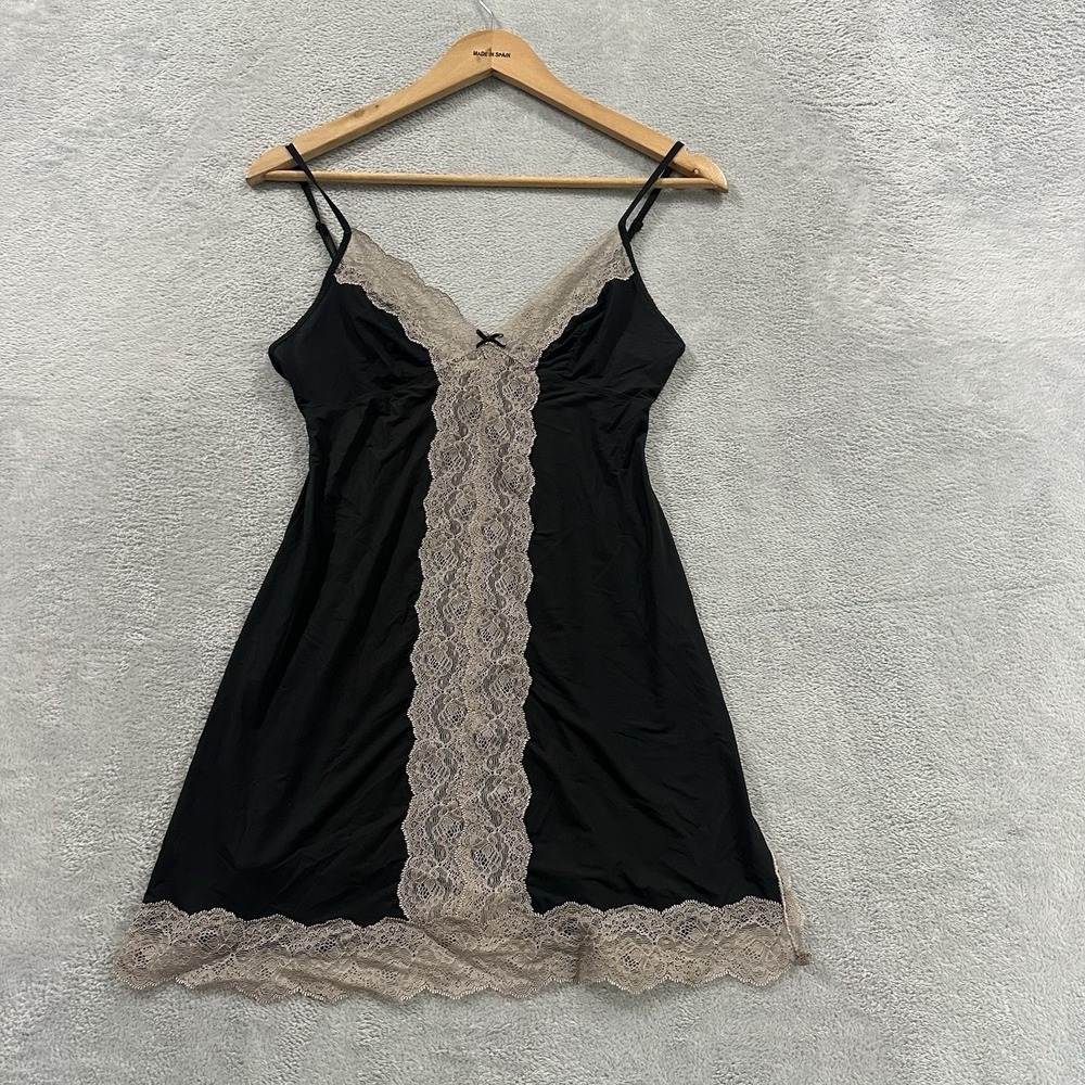 Vtg Victoria's Secret Sexy Slip Dress Women S Black Tan Lace Whimsy Sensual
